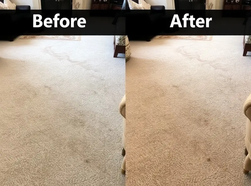 Living room carpet cleaning before and after